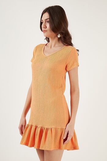 Lela Regular Fit Ruffled V-Neck Wrap Mini Dress Dress 5865071
