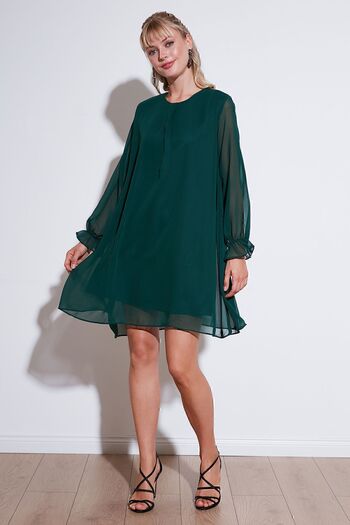 Lela Long Sleeve Crew Neck Chiffon Dress - DRESS 611EL303