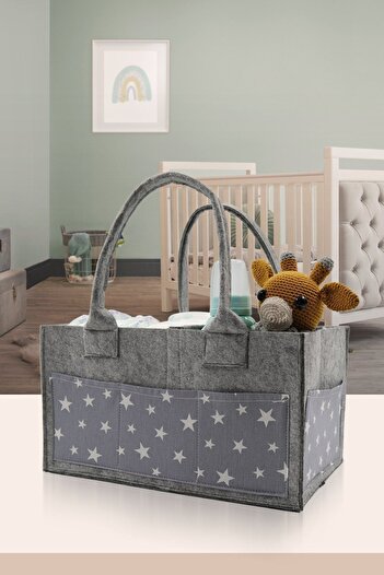 JASPER Star Patterned Gray Felt Mother Baby Care Bag Organizer