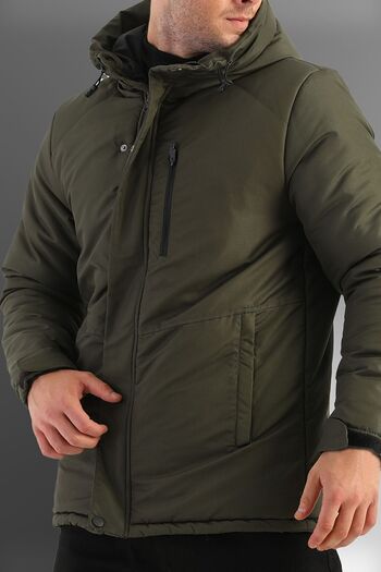 D1fference Men's Khaki Hooded Windproof Sports Winter Coats & Coats & Parka