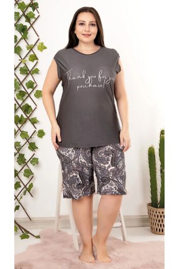 Cooqpoo Gray Pattern 2Xl-3Xl-4Xl Size Sleeveless Shorts Suit