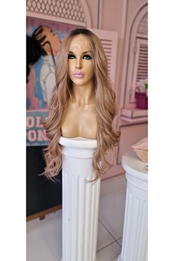 LOLLY PONY Dalgalı Dip Boyalı Karamel Işıltılı Kore Fiber Sentetik Ön Tül Peruk