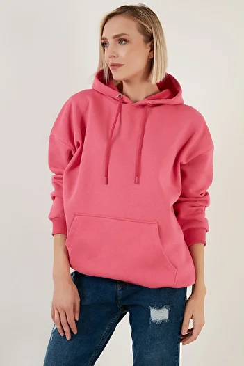 Lela Regular Fit Cotton Hooded Collar Rose Winter Sweat Sweat 5863854