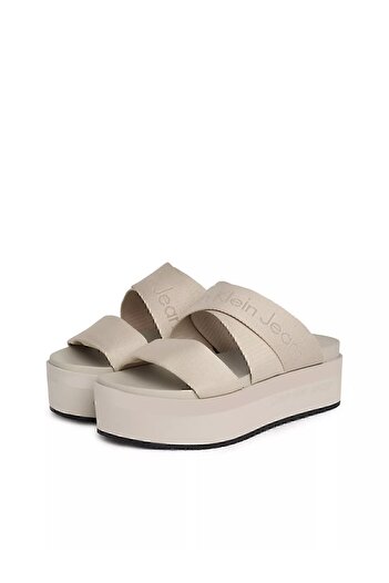 Calvin Klein Women's High Heeled Comfortable Logo Beige Sandals YW0YW01361-ACF