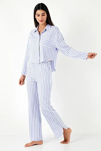 Lela Patterned Comfortable Cut Wide Leg Summer Pajamas Set PYJAMAS SET6110014