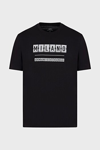 Armani Exchange Βαμβακερό κανονικό μπλουζάκι με λαιμόκοψη Ανδρικό μπλουζάκι