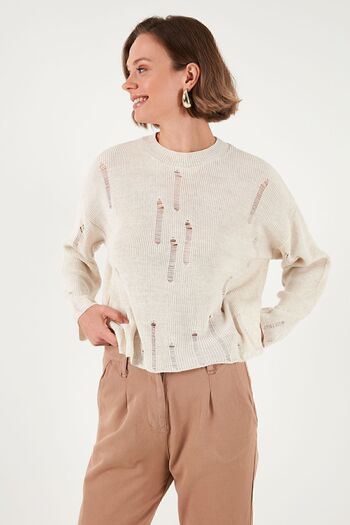 Lela Πλεκτό πουλόβερ με σχισμένο σχέδιο Crew Neck - ΠΟΥΛΟΒΕΡ 4616168