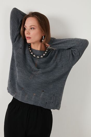 Lela Πλεκτό πουλόβερ με σχισμένο σχέδιο Crew Neck - ΠΟΥΛΟΒΕΡ 4616168