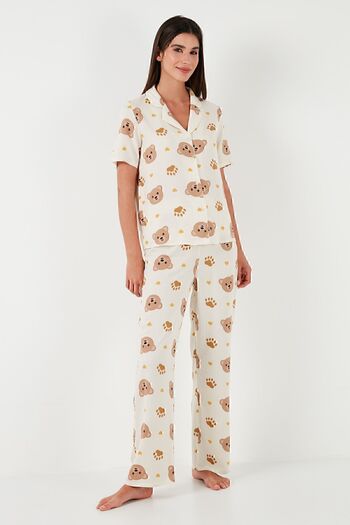 Lela Comfortable Cut Loose Leg Mono Collar Short Sleeve Pajama Set PYJAMAS SET6110290