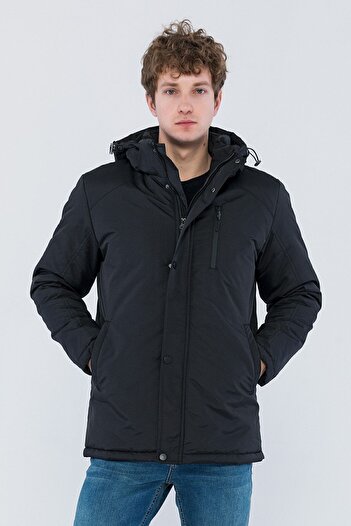 D1fference Men's Black Windproof Thick Sports Jacket - Hooded and Lined