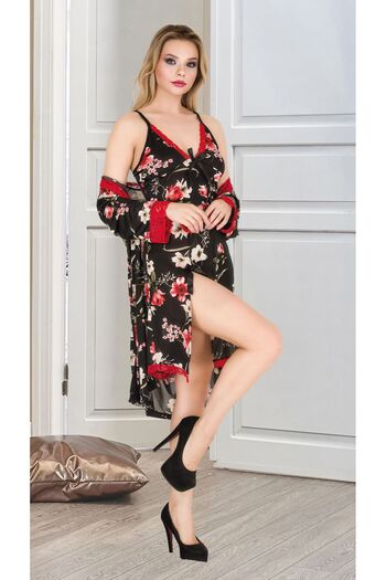 Cooqpoo Set de cămașă de noapte pentru femei, cu dantelă florală, mărimea S/m-l/xl, 2 piese