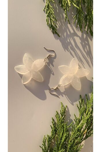 MISS GOLDEN White Colored Medium Size Shiny Pearlescent Epoxy Earrings with Silver Accessories - Gift
