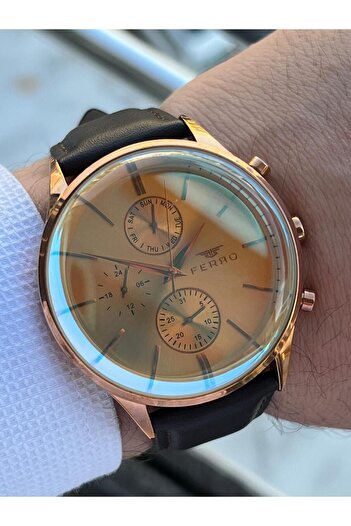 FERRO 3 Atm Water Resistant Leather Band Men's Wrist Watch - Interior Functions Active Efm11033.S