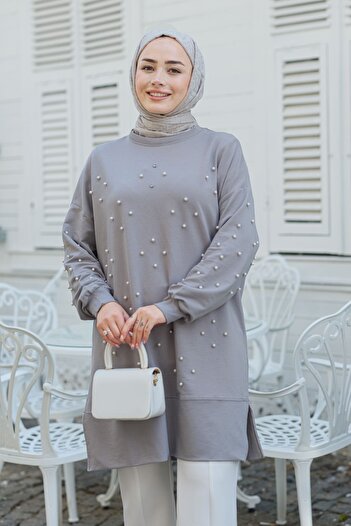 LOCCO Gray Tunic - Bead Detailed