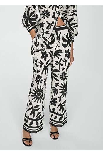MANGO Woman Wide Leg Pants with Floral Print