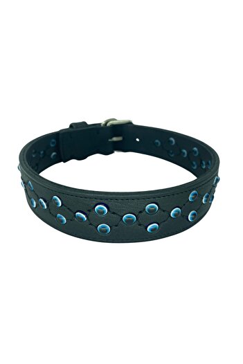 Rebel Dog Premium Genuine Leather Handmade Dog Collar with Evil Eye Beads 66cm//4cm (53cm-62cm Hole Distance)