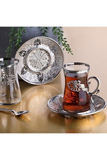 MOS'EV 12 Pieces 6-Person Silver Metal Plate Tea Set