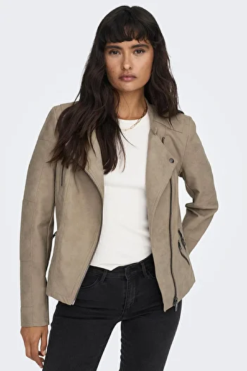 ONLY Onlava Regular Fit Zippered Faux Leather Jacket LEATHER JACKET 15102997