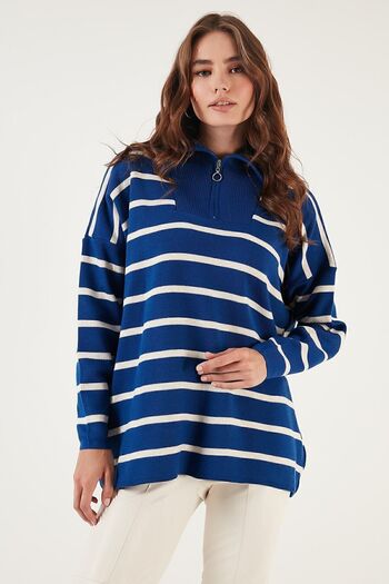Lela Смугастий светр з напівзастібкою Oversize Трикотажний светр СВЕТР 4616080
