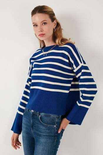 Lela Relaxed Fit - Striped Short Front and Long Back Sweater 4616174