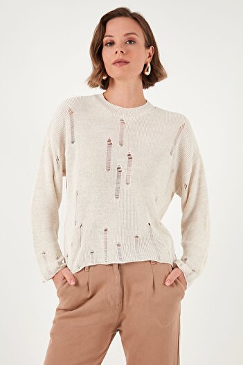 Lela Πλεκτό πουλόβερ με σχισμένο σχέδιο Crew Neck - ΠΟΥΛΟΒΕΡ 4616168