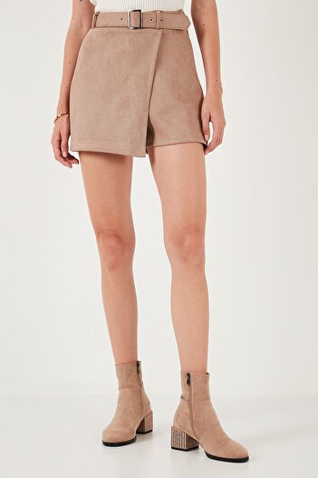 Lela Asymmetric Cut Zippered Winter Shorts Skirt - 5865973