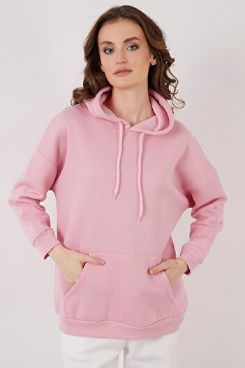 Lela Regular Fit Cotton Hooded Collar Rose Winter Sweat Sweat 5863854