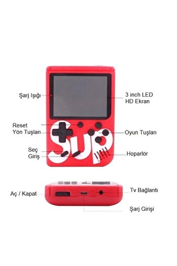SUP Çift Kol 400 Nostalji Oyunlu Mini Atari Kırmızı Renk