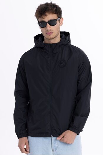 D1fference Men's Black Lined Windproof Hooded Pocket Raincoat - Windbreaker Jacket