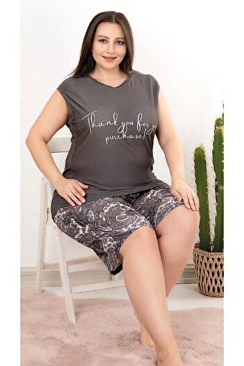 Cooqpoo Gray Pattern 2Xl-3Xl-4Xl Size Sleeveless Shorts Suit