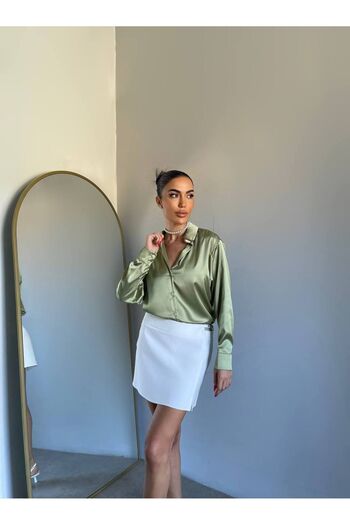 Ortaya Çık Green Lightly Flowing Satin Shirt