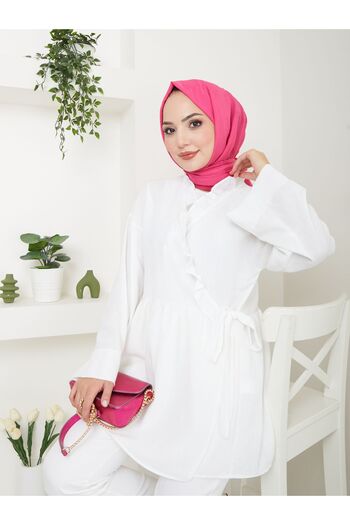 VOLT CLOTHİNG Collar Tied Frilly Women's Hijab Tunic