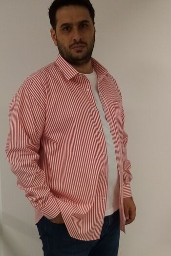 TOUSUS Large Size Red Striped Men's Shirt Btl-6138-tss