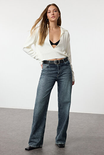 Trendyol Collection Polo Collar Ecru Thin Knitwear Crop Sweater - Twoaw25Kz00041
