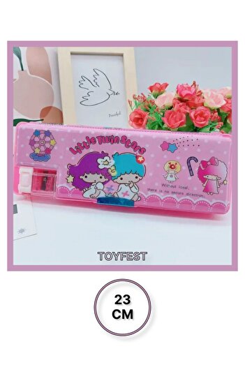 TOYFEST Double Sided Multi-Compartment Pencil Case with Sharpener - Little Twin Stars - 23 CM
