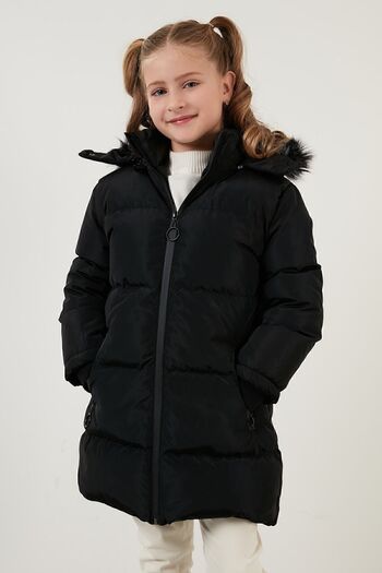 Lela Plush Lined Faux Fur Collar Removable Hooded Winter Coat Girls' Coat 5760072