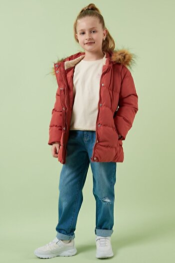 Lela Hooded Coat with Faux Fur Collar and Pockets Girls' Coat 6028720