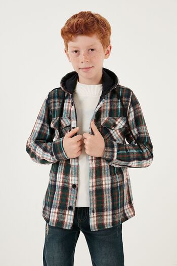 Lela Plaid Hooded Winter Lumberjack Shirt with Pockets Boy's Shirt CF24W81779