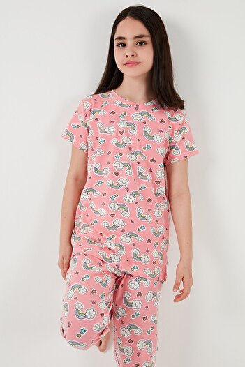 Lela % 100 Pamuk Bisiklet Yaka Kısa Kollu Pijama Takımı Kız Çocuk TAKIM 6651004