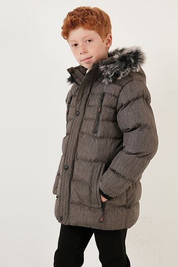 Lela Plush Lined Removable Hooded Winter Coat with Pockets Boys' Coat 5760024