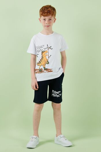 Lela Cotton Regular Fit Crew Neck Shorts Top and Bottom Set for Boys6212009