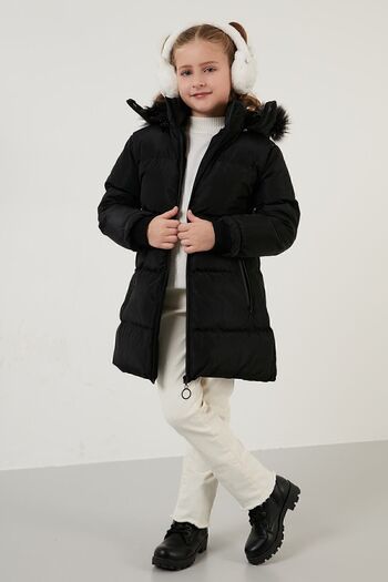 Lela Plush Lined Faux Fur Collar Removable Hooded Winter Coat Girls' Coat 5760072
