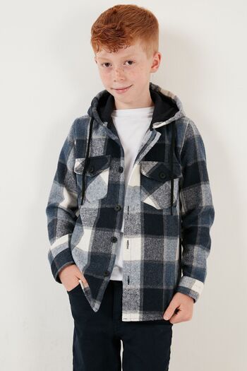 Lela Hooded Double Pocket Plaid Winter Lumberjack Shirt Boy's Shirt CF24W81778