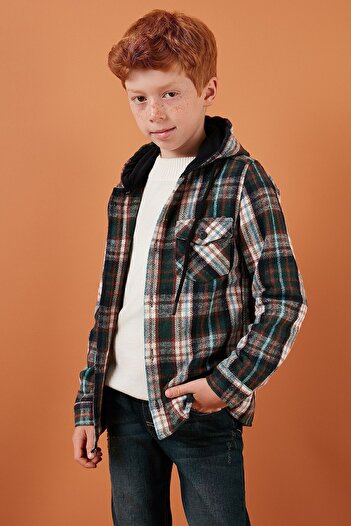 Lela Plaid Hooded Winter Lumberjack Shirt with Pockets Boy's Shirt CF24W81779