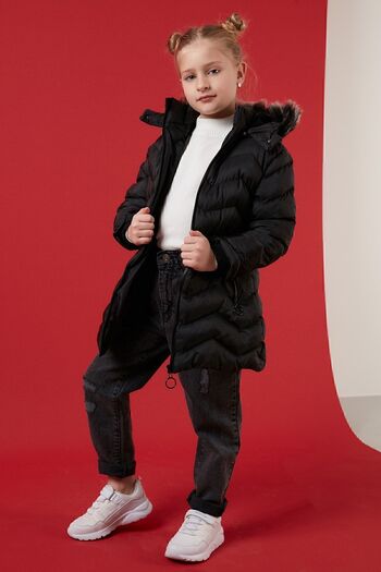 Lela Plush Lined Faux Fur Collar Removable Hooded Winter Girl's Coat 5766041