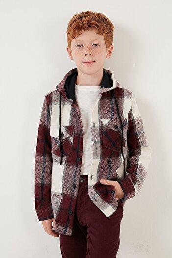 Lela Hooded Pocket Plaid Lumberjack Shirt Boy's SHIRT CF24W81782
