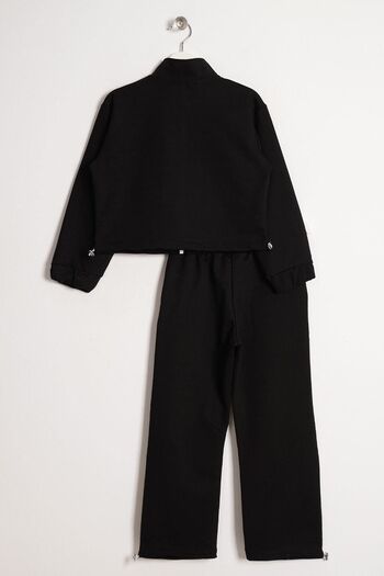 zepkids Girl's Black Tracksuit Set - Zippered, Rubber Waist and Leg Detail