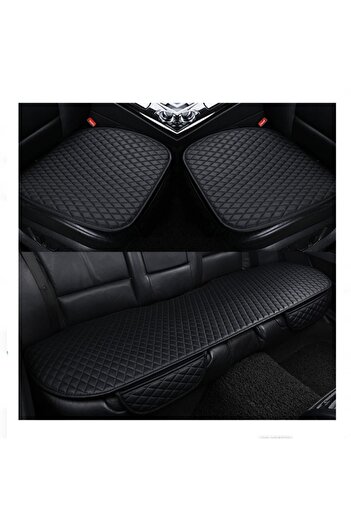 Tegin Car Seat Cushion Front and Rear Set 3 Pieces Add Style to Your Car Black Leather Black Pattern