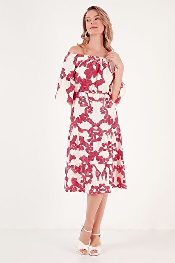 Lela Patterned Carmen Collar Midi Dress DRESS5865623
