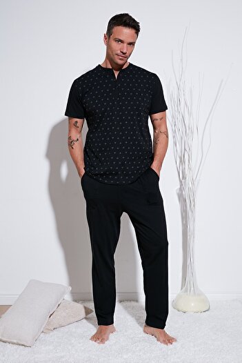 Buratti Cotton Elastic Waist Regular Fit Short Sleeve Pajama Set Men's Pajama Set6572009